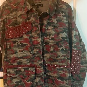 Zara Women's Camouflage Studded Jacket - Red and Green